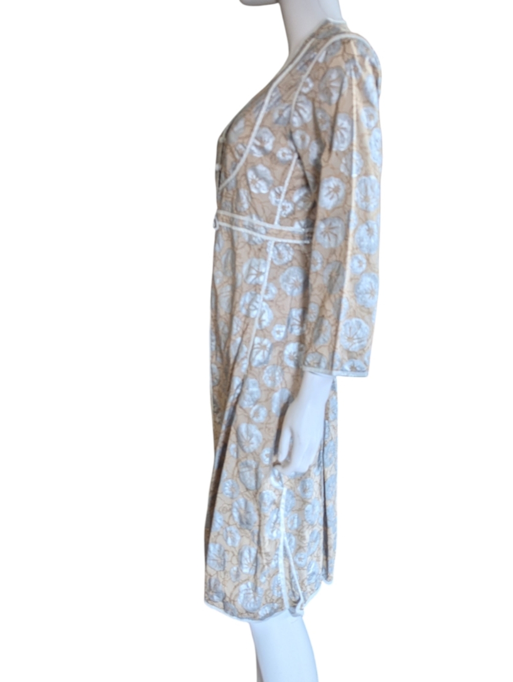 Ratan Floral Lace-Trim Beige & Light Blue Robe Dress - Picture 5 of 12